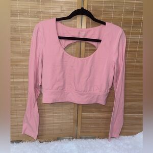 Offline by Aerie pink open back long sleeve crop top woman’s XL EUC